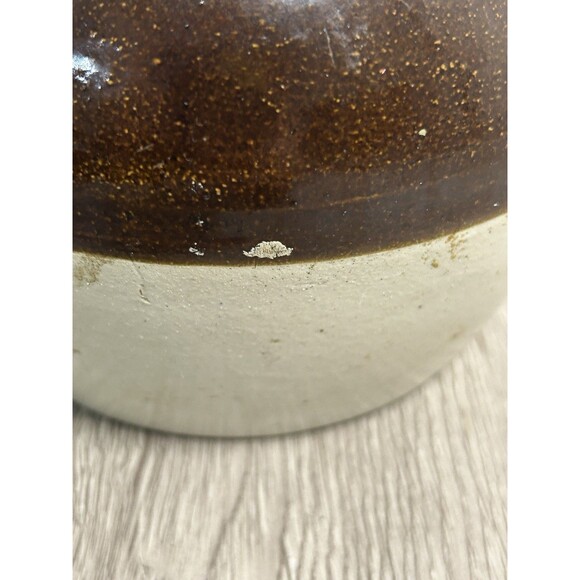 Vintage Two Tone Stoneware Glazed Crock Bean Pot w/ Handle Farmhouse Cottage - Picture 5 of 9